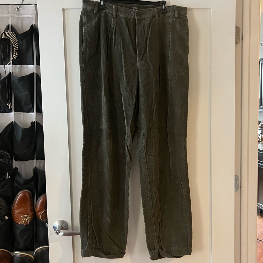 Trader Bay Olive Corduroy Pleated Cuffed Pant, 38”